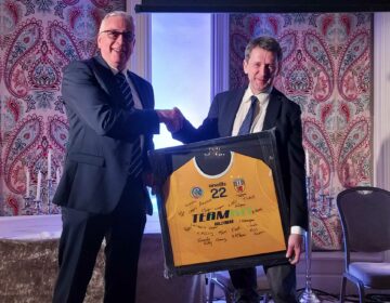Brian Kearney jt Manager received a framed Jersey from the Panel and County Board